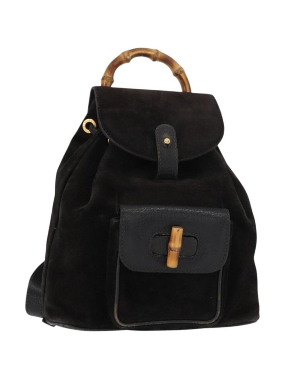 GUCCI Bamboo Backpack Suede Leather Black Gold 003 1705 0030